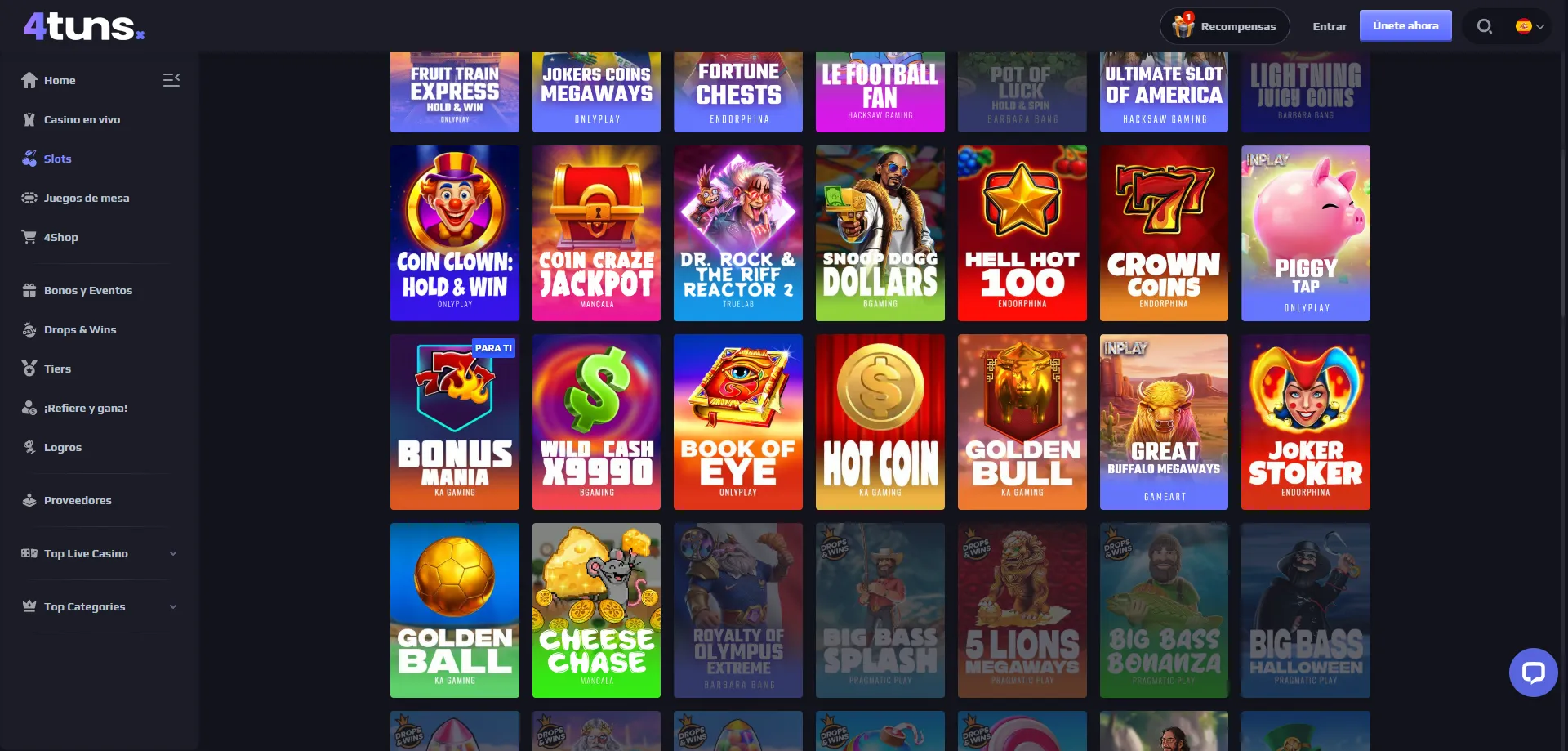 Tragamonedas y juegos de casino en 4tuns Chile