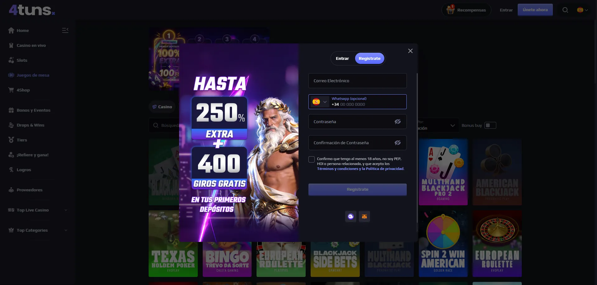 Registro en 4tuns Casino Chile &ndash; paso a paso